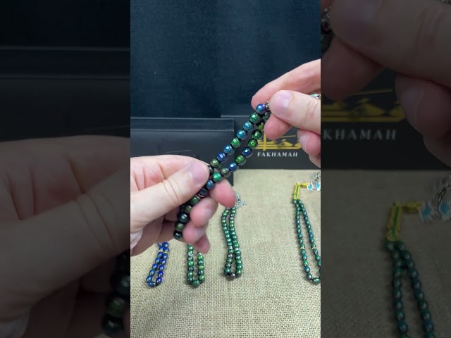 سبحة احساس خرز دائري مع شرابة فضي و أزرق