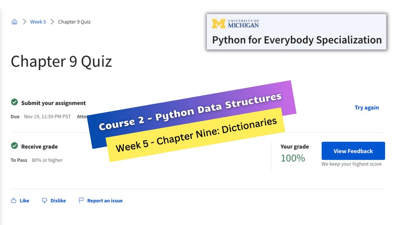 python data structures coursera week 5 quiz answers || Python for Everybody Specialization
