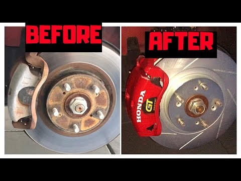 NEW slotted rotors brake pads and painting calipers on my Civic Si 2012!!