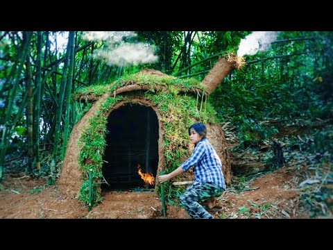 OFF GRID LIVING- Complete Yoda's Hut, Build Clay Stove, Start Building a New Life in the Forest