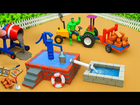 Experiment Build a Small Water Well - DIY Tractor Made Motor Water Pump Science Project With Bricks