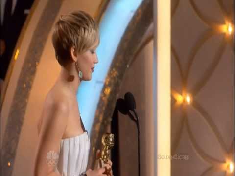 Jennifer Lawrence winning her second Golden Globe
