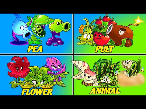 Random 4 Team Plants PEA_PULT_FLOWER_ANIMAL - Who Will Win? - PvZ2 Team Plants vs Team Plants