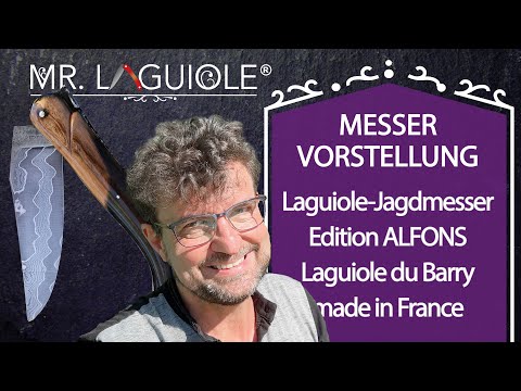 Laguiole hunting knife, Damascus blade, mammoth tusk handle, Edition ALFONS, Laguiole du Barry.