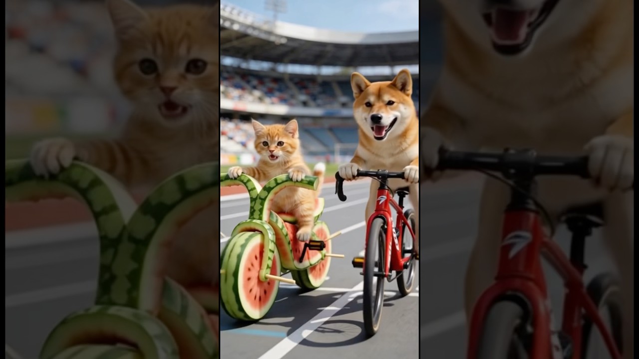 The little orange cat won the competition with the help of the dog.#cat #dog #love #animals #shorts