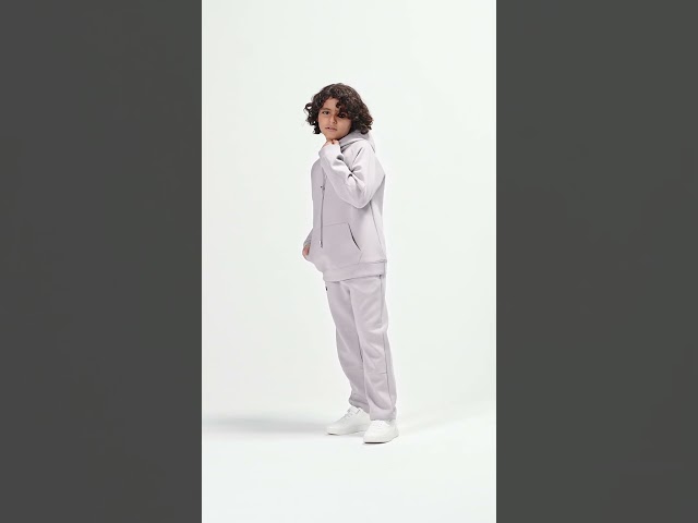 هودي أوفرسايز برباط للأطفال للجنسين - رمادى