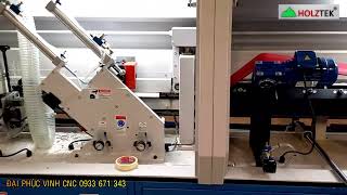 Máy dán cạnh không đường line thử phôi tại xưởng khách hàng