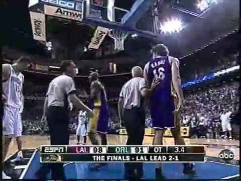 Pau Gasol fouled hard by Mickael Pietrus, Lakers Vs Magic, NBA Finals game 4. (NEW)