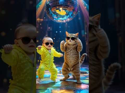 😍 little Baby Disco Dancing With Cat😻 |WhatsApp status🎉❤️| #Cat  #animaldance #fun #discodance