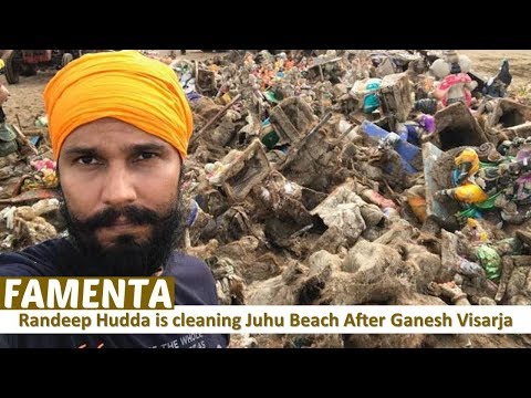 Randeep Hudda is  cleaning Juhu Beach After Ganesh Visarja