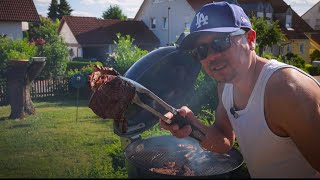 Weber Grill BBQ in Germany — Ribeye & Brats
