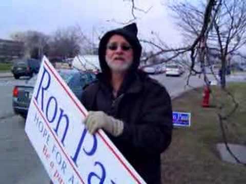 Ron Paul Penguin & Polar Bear Club sign wave in Arl Hts, IL