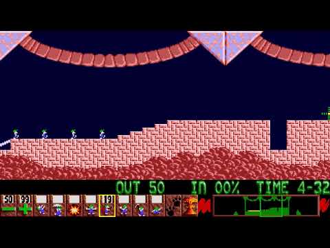 Lemmings (Commodore AMIGA) Fun - Level 7 - Builders will help you here