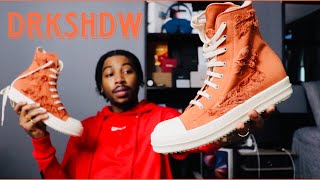 RICK OWENS DRKSHDW DISTRESSED HIGH TOP SNEAKER ORANGE ON FEET + REVIEW‼️