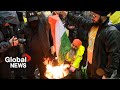 Sikh protesters burn Indian flag outside consulates in Canada over Nijjar murder