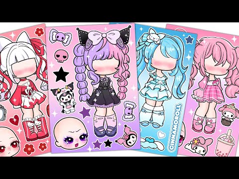 ( ✨ Paper DIY ✨ ) Sanrio Gacha Doll Sticker Book /-heart  #Kuromi #Cinnamoroll #Melody #kitty
