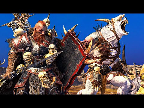 BEASTMEN and GREENSKINS vs OGRE KINGDOMS and NORSCA - Massive TotalWar Warhammer battle