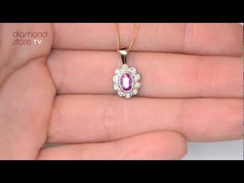 FER26 RU - Pink Sapphire 6 x 4mm And Diamond 18K Yellow Gold Pendant