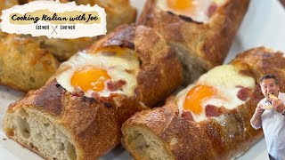 Breakfast Ciabatta with Eggs, Cheese, and Bacon Cooking Italian with Joe
