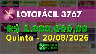Resultado da Lotofácil 3767, Quinta-feira, 20/08/2026