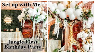 Set Up With Me | Jungle First Birthday | Balloon Garland Tree | HOW TO