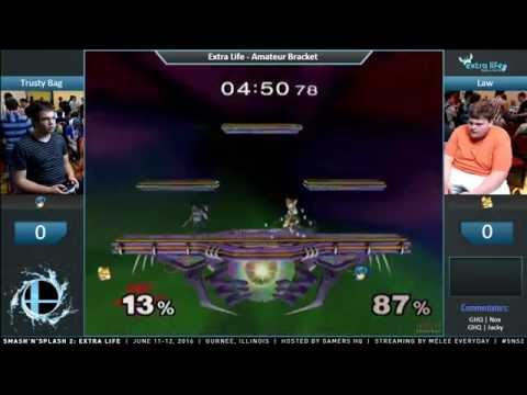 Smash'N'Splash 2: Extra Life - Trusty Bag (Marth) vs. Law (Fox) - SSBM - Am Winners R1