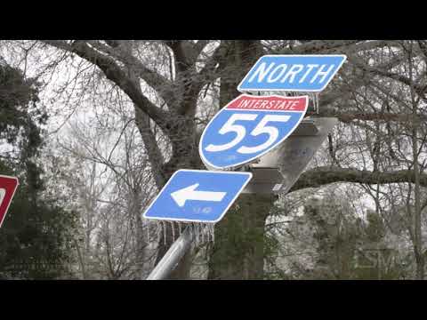 2-15-2021 Kentwood, La Ice storm power outages, down trees, power poles, covered in ice, drone