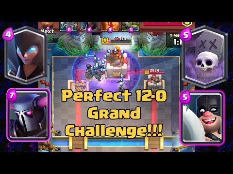 Perfect 12-0 Grand Challenge No Towers Lost!! PEKKA Night Witch Graveyard Clash Royale Top Deck!