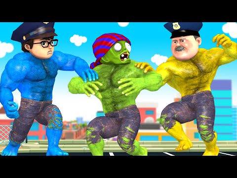 Hero Nickhulk and Police Brave vs BAD GUY Zombie - Scary Teacher 3D Hero  Protect City Animation