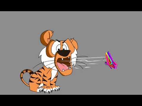 tiger animation / tiger cub animation / 2d animation / 2d animation video /tiger play with birterfly