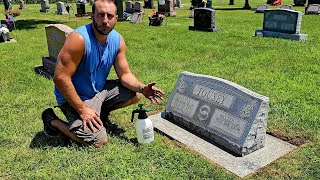 Cleaning a Headstone With D2 Biological Solution