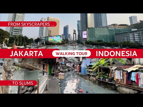 🇮🇩 TRAVEL JAKARTA INDONESIA | Grand Jakarta WALKING tour 4k 2023 | SKYSCRAPERS to SLUMS (4h & 18km)