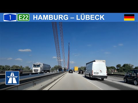 Driving in Germany. Autobahn A1 from Hamburg to Lübeck. 4K