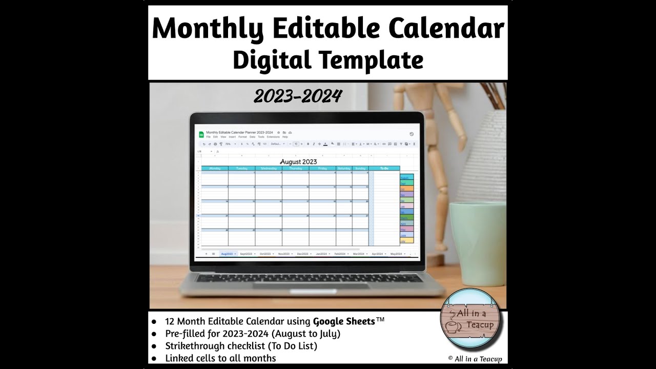 Editable Calendar Planner Templates using Google Sheets