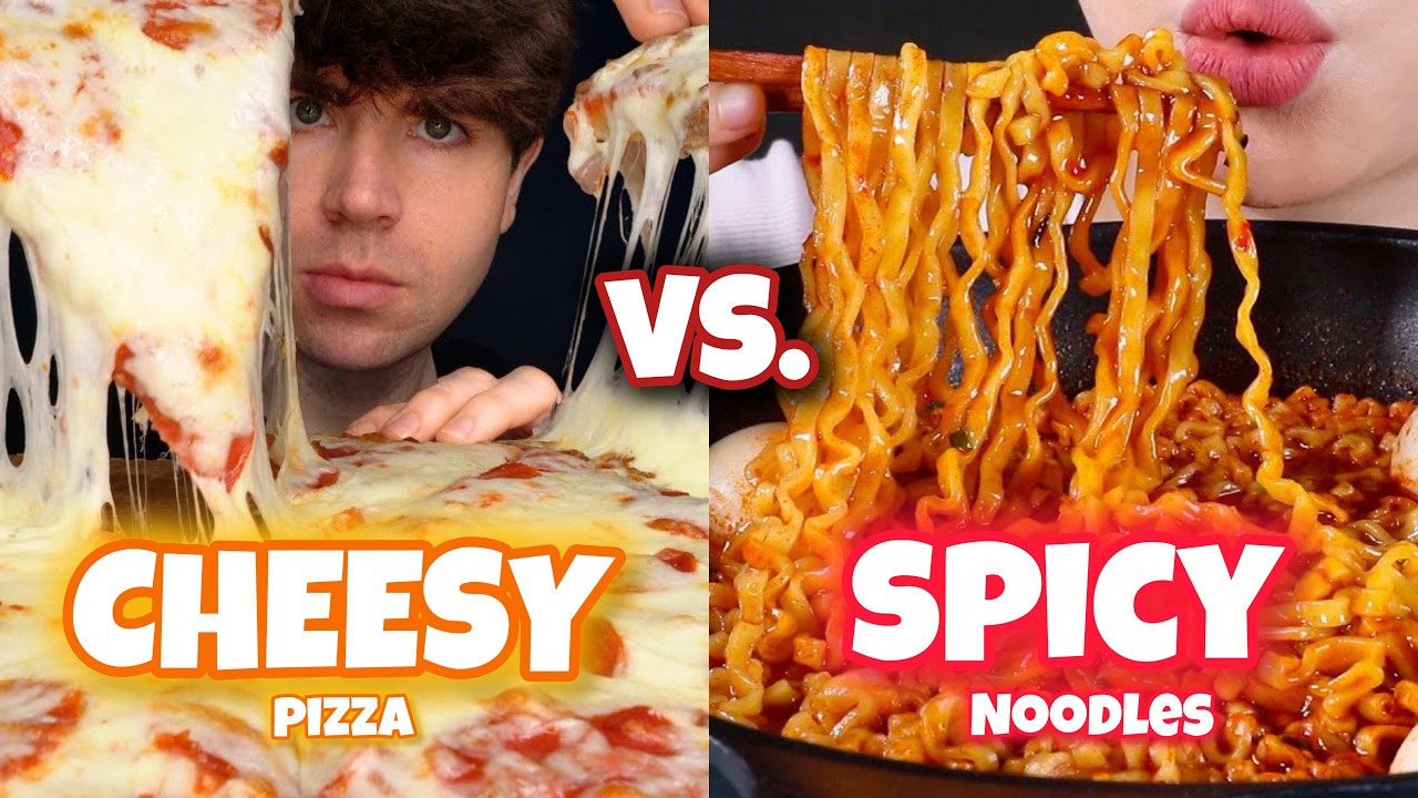 CHEESY PIZZA VS. SPICY NOODLES 🧀🍕🥵🍜 BIGBITES ASMR Mukbang compilation