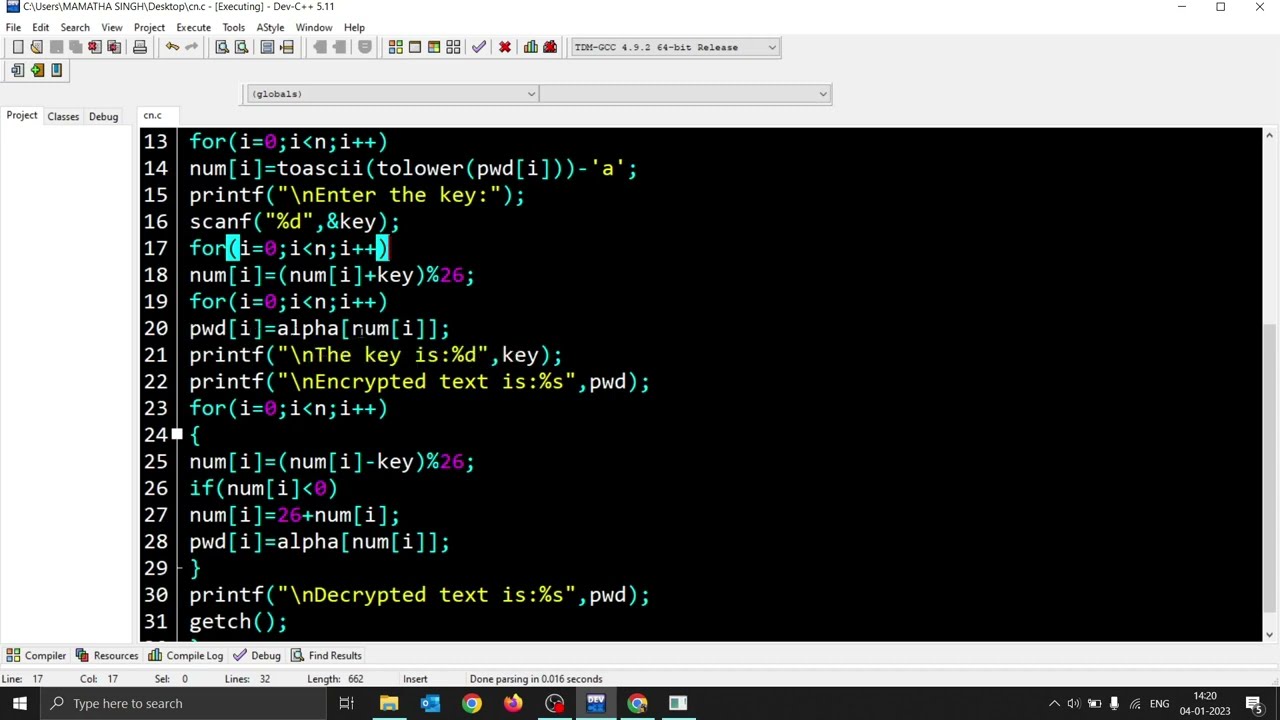 Encryption and Decryption in C language.