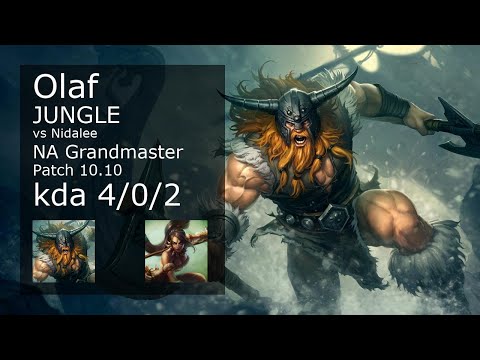 Olaf vs Nidalee Jungle - NA Grandmaster 4/0/2 Patch 10.10 Gameplay