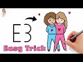 How to Turn (E 3) into Best Friends / How to Draw Best Friends (BFF) Easy Trick - Step by Step