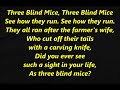 3 THREE BLIND MICE see how they run Lyrics Words text trending nursey rhyme Sing along song