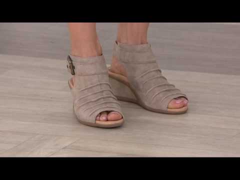 Earth Leather Ruched Peep-toe Wedges - Adina on QVC