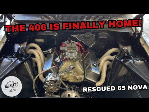 Chevy 406 with fenderwell exit headers gets installed in a 1965 Nova