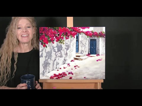 Learn How to Draw and Paint "GREEK FLOWER ALLEWAY" - Paint & Sip at Home - Beginner Acrylic Painting