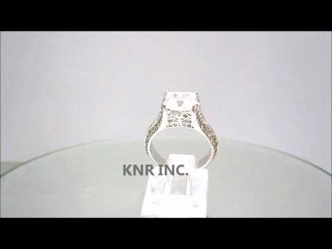 14K WHITE GOLD PRINCESS CUT DIAMOND ENGAGEMENT RING ART DECO 2.50CTW - KNR INC - 323.1