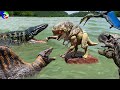 D REX VS T REX SPINOSAURUS MOSASAURUS Jurassic World Rebirth Final Battle