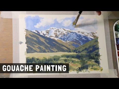 How to Paint a MOUNTAIN LANDSCAPE in Gouache - Simple Gouache Painting Techniques