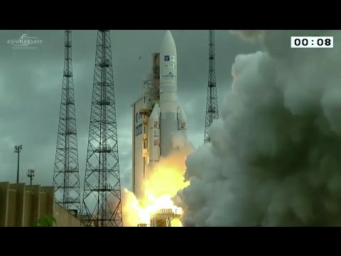 Ariane 5 launch with Star One D1 and JCSat-15 telecom satellites for Brazil and Japan - Dec.2016