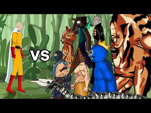 SAITAMA vs. Garfield, Herobrine, Sub-zero, Blue, Pyramid Head + more - ONE PUNCH MAN ワンパンマン