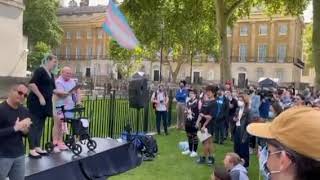 Trans women are women. Radical trans activists gather outside Downing Street in London