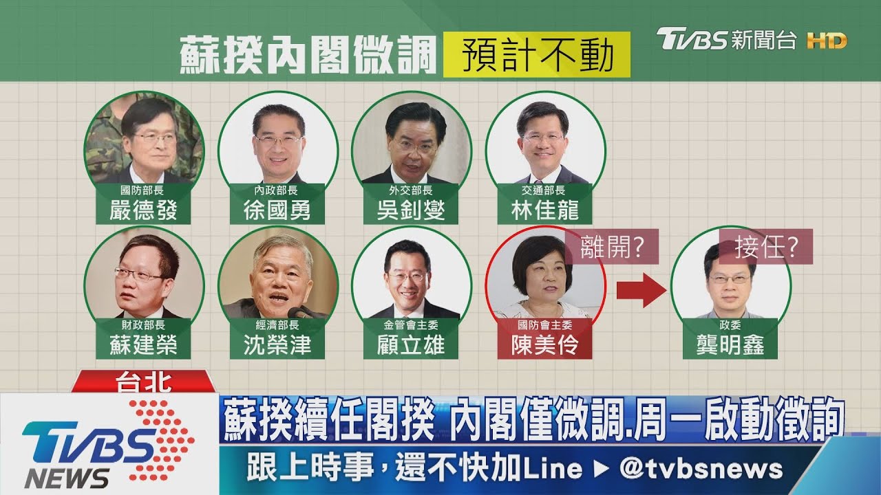 蘇揆續任閣揆 內閣僅微調、周一啟動徵詢