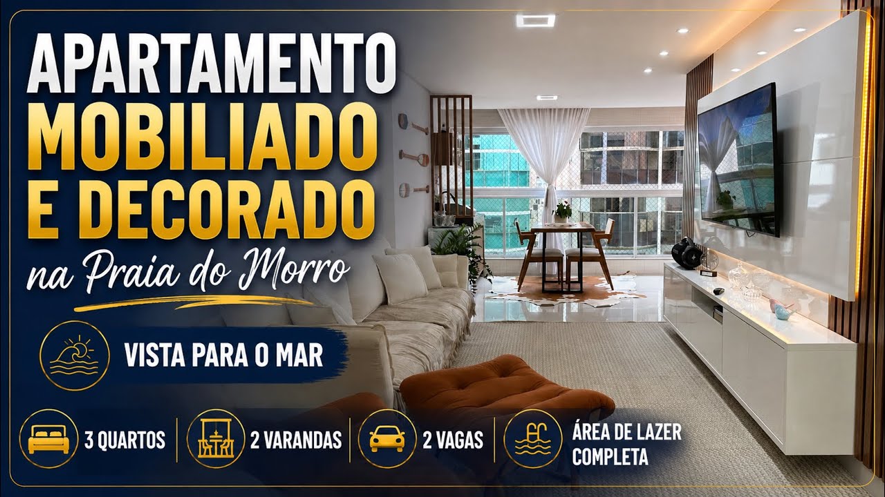 Praia do Morro com vista para o mar, mobiliado e decorado e área de lazer completo